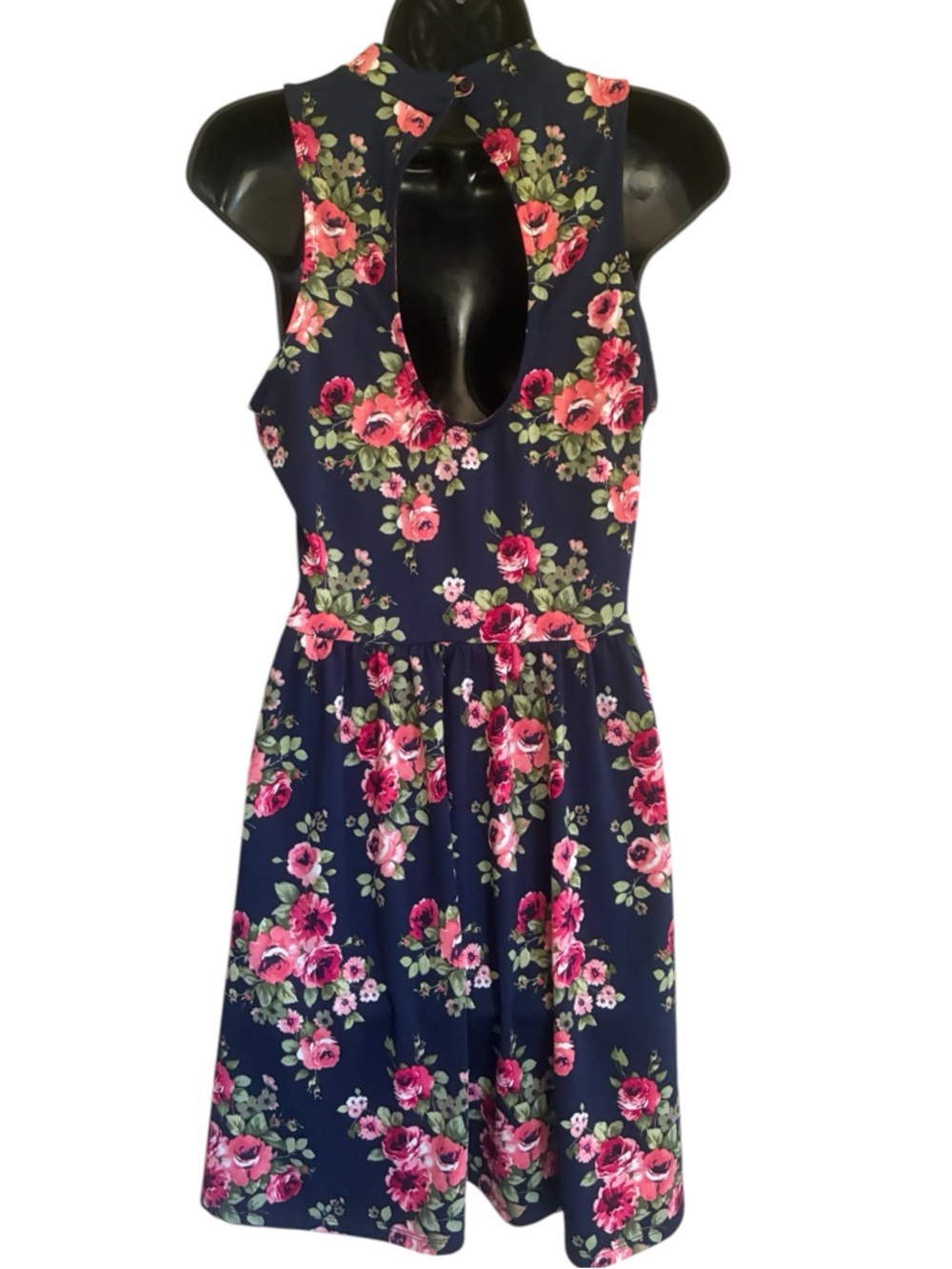 Floral Sleeveless Navy Fit & Flare Dress Size M - Picture 3 of 8